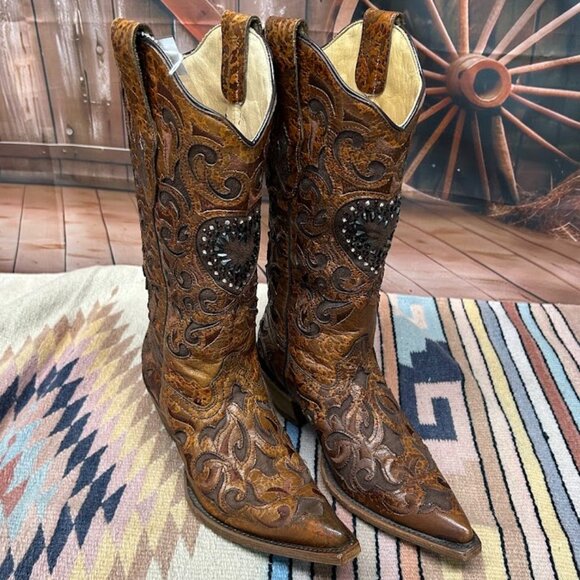 Corral Shoes - Women's Corral Leather Snip Toe Western Cowgirl Boots Size 6 1/2